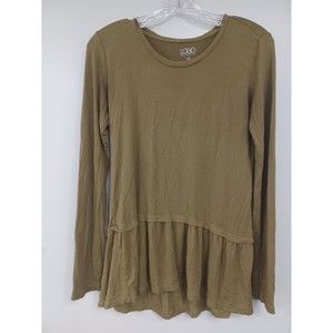 LOGO Lori Goldstein XS L/S Peplum Tunic Top. Olive Green. Comfy Cute